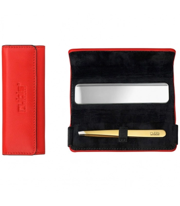 Etui en cuir rouge avec miroir et pince à épiler classique Shiny